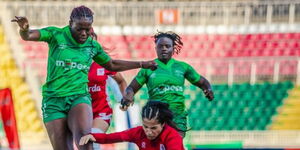 Kenya Lionesses during a match at the Safari Sevens 2025 at the Nyayo National Stadium, October 2025.