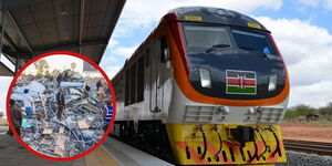 A train using the standard gauge railways and an insert of demolition of Kiambu Governor Kimani Wamatangi's property on Tuesday, January 13, 2026.