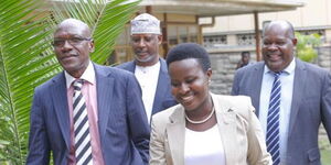 Kenya Kwanza's bipartisan team led by co-chairperson George Murugara (centre) addresses the media inside Parliament buildings on June 27, 2023. 