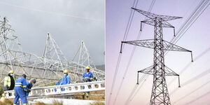 A photo collage of power transmission lines.