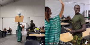 Kenyan Police Officer Hillary surprised by colleagues in Haiti.