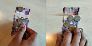 A photo of a person counting Kenyan currency.