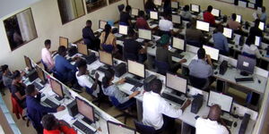 A photo of college students in a computer laboratory