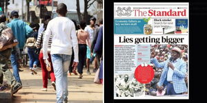 A photo collage of Kenyans walking on the streets of Nairobi city and The Standard Newspaper.