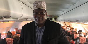 Embattled Lawyer Miguna Miguna aboard a plane in Germany on January 7, 2020, that was bound to Nairobi