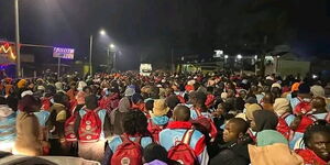 Kenyans outside the Kericho green stadium which is hosting the Mashujaa Day celebrations on October 20, 2023.