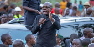 Kakamega Senator Boni Khalwale speaking to supporters on August 26, 2023.