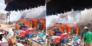 Massive fire ravages shops Karanja Stage in Karanja Village, Makina Ward, Kibra on Saturday, January 17, 2026