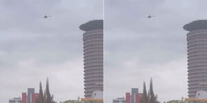 A helicopter hovering above KICC on September 4, 2023.