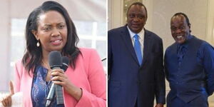 Nakuru Senator Susan Kihika (left), President Uhuru Kenyatta poses with Citizen TV's Jeff Koinange. 
