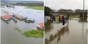 The Kihoto area on the shores of Lake Naivasha is submerged by the encroaching lake, which is causing flooding.