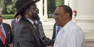 President Uhuru Kenyatta receives South Sudan President Salva Kiir at State House, Nairobi on May 3, 2014.