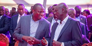 Kikuyu MP Kimani Ichung'wah (left) and Deputy President Rigathi Gachagua (right) at Alliance High School on Sunday July 30,2023