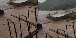 A collage of a section of the collapsed Mbongolo bridge on the Kilifi - Malindi highway on November 25, 2023. 