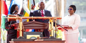 Deputy President Kithure Kindiki taking the oath of office during his swearing-in ceremony held at the KICC in Nairobi on November 1, 2024.