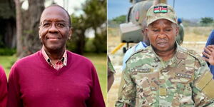 A photo collage of Former Chief Justice Willy Mutunga on March, 25, (left) and Interior Cabinet Secretary Kithure Kindiki in Garissa on July 4, 2023 (right).
