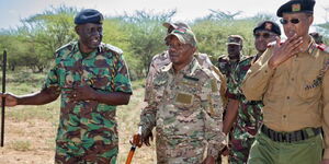 Cabinet Secretary Kithure Kindiki in Baringo North Sub-County, Baringo County, for assessment and review of the ongoing security operation against banditry and livestock on December 5, 2023.