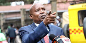 Interior Cabinet Secreatry Kithure Kindiki addressing the media outside Nyayo House on September 1, 2023.