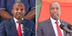A photo collage of Interior CS Kithure Kindiki (left) and Jubilee Secretary-General Jeremiah Kioni. 
