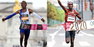 Marathoners Eliud Kipchoge (right) and Kelvin Kiptum. 