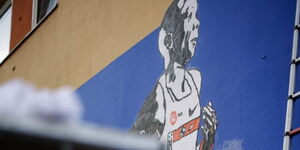Marathoner Eliud Kipchoge's mural is unveiled in the streets of Berlin, Germany on September 21, 2023. 