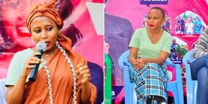 Kirinyaga Woman representative Njeri Maina at two different functions.