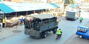 Police officers patrol Kisii Town on Wednesday, July 12, 2023.