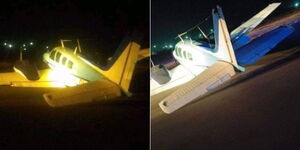 A photo collage of a Kisumu-bound aircraft which developed mechanical issues on June 8, 2023.
