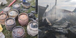 Collage of scenes following a fire incident at Manyatta estate in Kisumu.