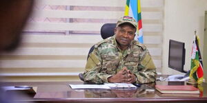 A photo of Interior CS Kithure Kindiki during a meeting with security and local administration officials in Mandera County on Thursday, July 6, 2023.