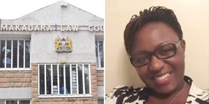 A photo collage of Makadara Law Courts and photo of Chief Magistrate Monica Kivuti