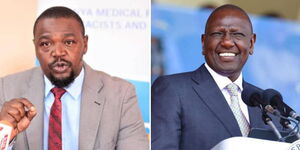 KMPDU Secretary General Davji Atellah (left) and President William Ruto.