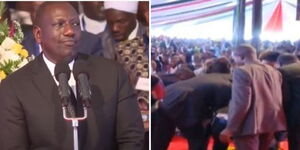 President William Ruto cuts short his speech after a woman emerged from the crowd and reqested to seek audience with him in Nyeri county on October 4, 2022.