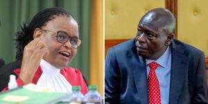 A photo collage of Martha Koome (left) and former Deputy President Rigathi Gachagua.