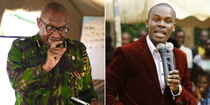 A photo collage of Inspector General of Police Japhet Koome in Baringo County on January 11, 2023 (left) and South Mugirango Member of Parliament Sylvanus Osoro speaking at a rally in May 2023 (right).