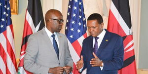 Interior Cabinet Secretary Alfred Mutua and Interior PS Korir Sing'Oei during Kenya-US Bilateral Investment Dialogue today in Washington DC on April 25, 2023