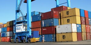 A port official handling containers at the Mombasa Port on April 7, 2022.