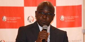 KRA Commissioner General Humphrey Wattanga speaking during a meeting at Ole Sereni Hotel, Nairobi on October 24, 2023.