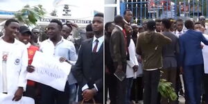 A collage image of Kenyatta University medical students protesting on April 30, 2023.