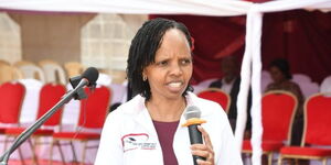 KUCCPS Chief Executive Officer Dr. Agnes Mercy Wahome gives an address in July 2023.