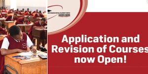 A photo collage of students sitting KCSE exam and a notice indicating that the 2023 KUCCPS application portal is open.  