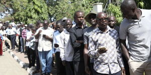 Homabay County teachers queuing to vote in KUPPET elections on January 12, 2026.