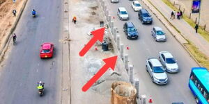 An image showing temporary hoarding walls erected along Kenyatta Avenue in Nairobi CBD by the Kenya Urban Roads Authority (KURA).