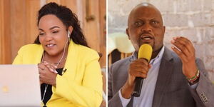 A side by side image of Kirinyaga Woman Representative Wangui Ngirici and Gatundu South MP Moses Kuria.