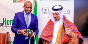 Trade Cabinet Secretary Moses Kuria gifting the Saudi Minister of Investments, Khalid Al Falih on July 12, 2023.