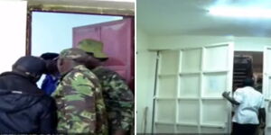 Collage of scenes at Imara Daima, Nairobi as police arrest a landlord on January 6, 2024.