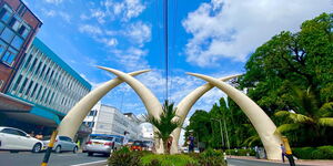 Landmark tusks along a highway in Mombasa County.