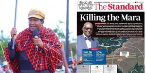 Photo collage of Narok Senator Ledama Olekina and the front page of the Standard Newspaper on Wednesday, December 10, 2025