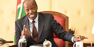 A photo of Nakuru Governor Lee Kinyanjui speaking to journalists his office on November 6, 2019.
