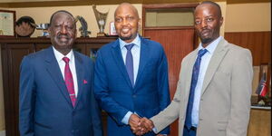 Left to right: Former Prime Minister Raila Odinga, former CS Moses Kuria and Raila Odinga Junior.
